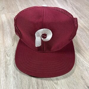 VTG Philadelphia Phillies Snapback Hat MLB Baseball Maroon Big Logo Trucker Cap